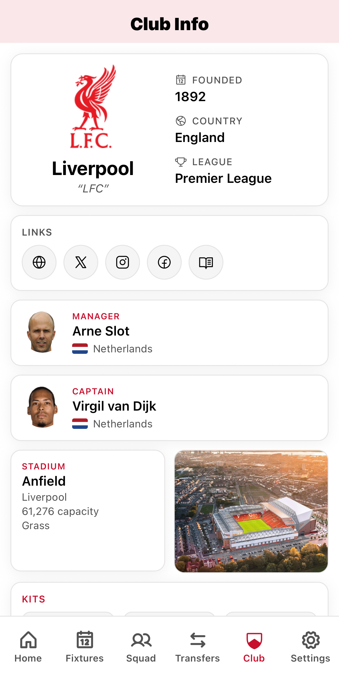 Club information and league position
